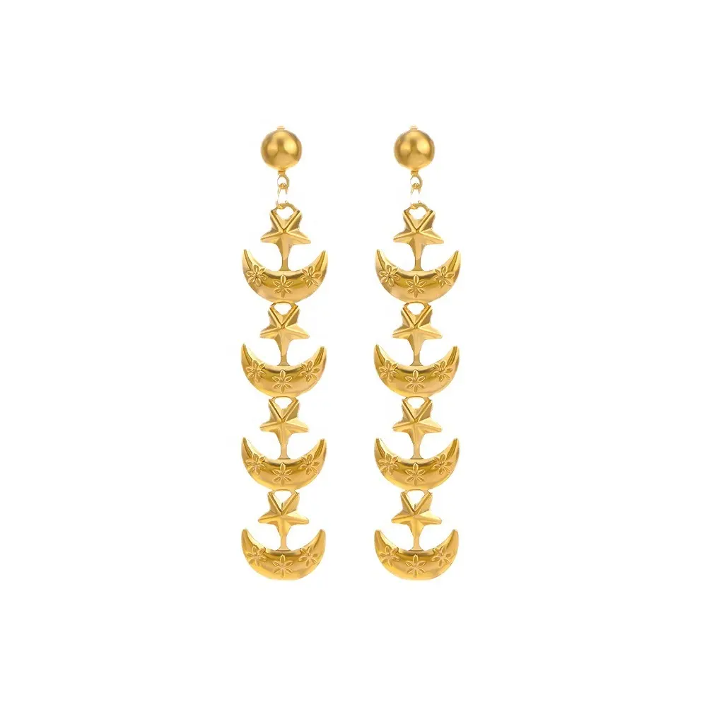 Fashion Luxury Star Moon 18 K Gold Pendant Earrings fine jewelry Stainless Steel Earrings