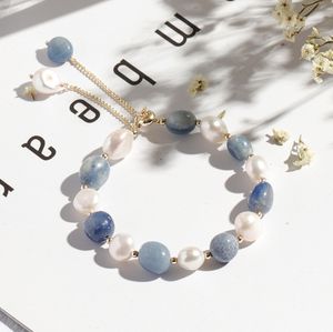 Jadeíta Azul <span class=keywords><strong>Simple</strong></span> Redonda para Mujer, Tendencia de Moda, Joya de Mano con Cadena y Brillo de Perla - Product Image 1