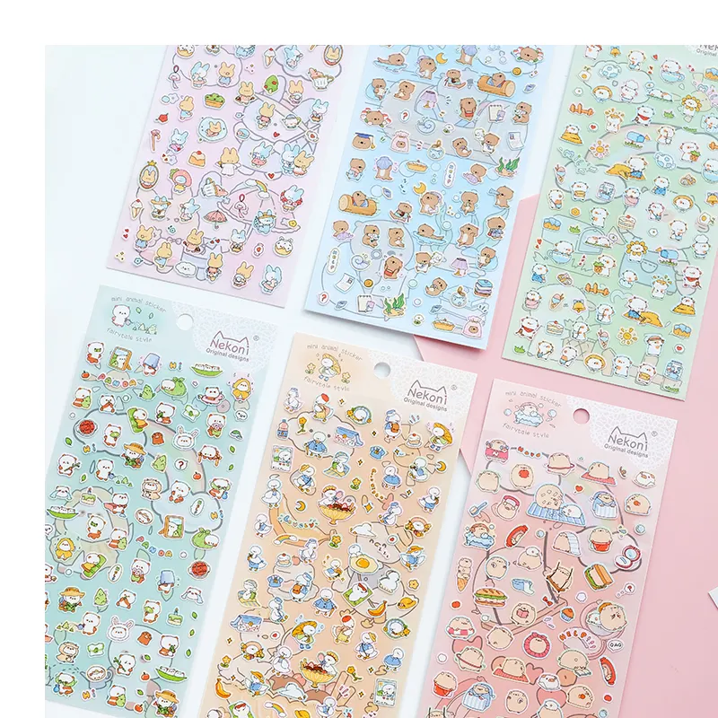 Mini Animal Sticker Journal Decorative Stickers Decal Kawaii Aesthetic Cute Cow Bear Duck Pig Waterproof Stickers