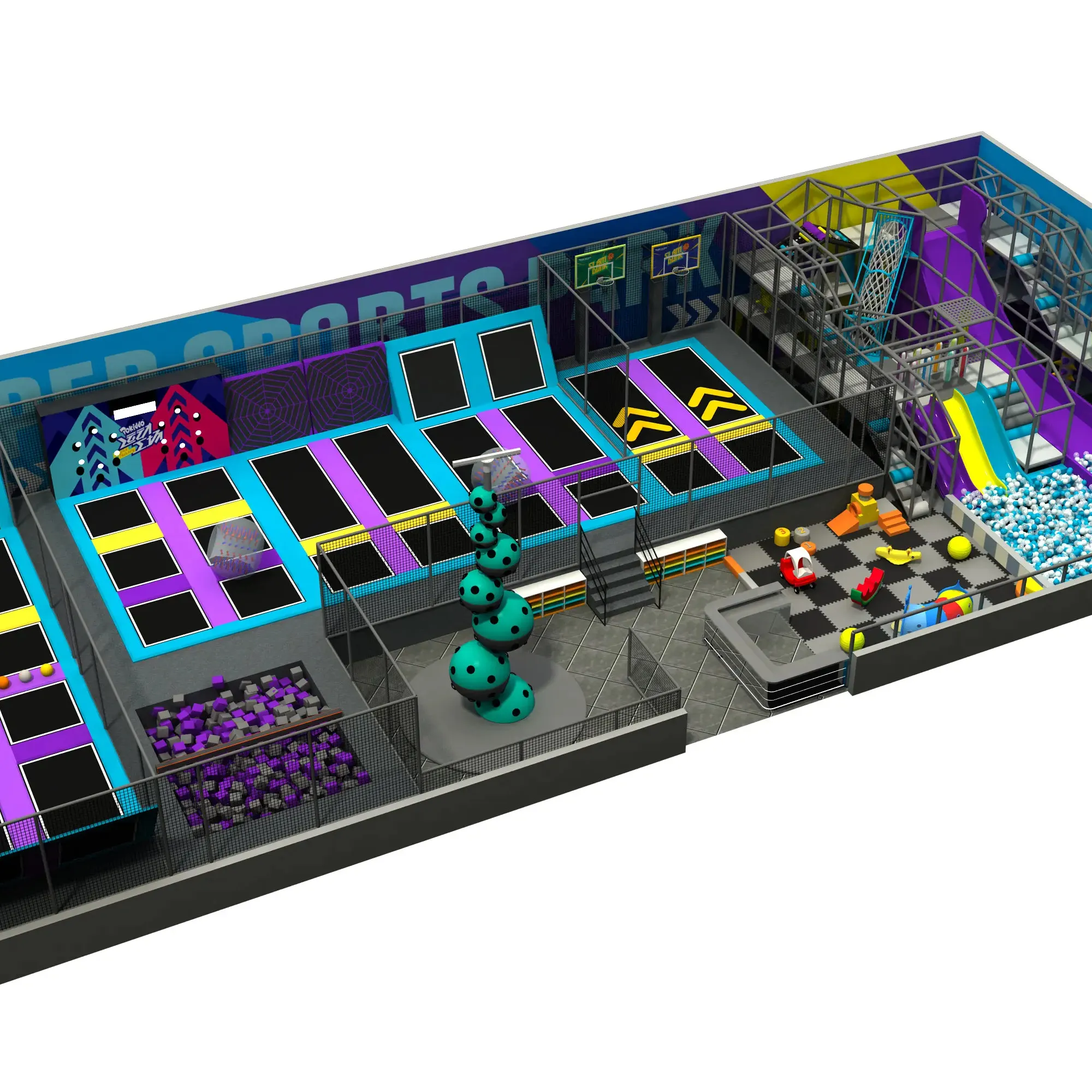 Pokiddo Cyan Indoor Jump Bed con área de juego suave interior con Park Jump en Venezuela