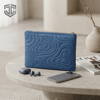 Bolsa de Maquillaje Acolchada Plana, Impermeable, de Poliéster con Diseño Topográfico, para Regalo, Venta al Por Mayor, Personalizable con Logotipo OEM