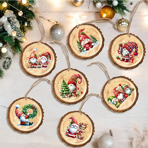 Natale moderno rotondo <span class=keywords><strong>Woodblock</strong></span> nano Set per cortile e festa decorazione in legno ciondolo ornamento - Product Image 1