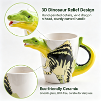 Tasse à thé en céramique sculptée en 3D en forme de dinosaure Spinosaurus, peinte à la main, cadeau unique pour les garçons et les fans de dinosaures
