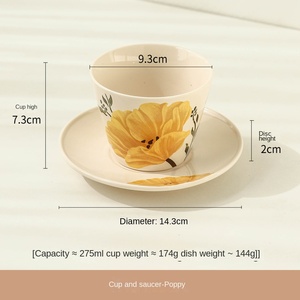 Tazze da tè <span class=keywords><strong>Vintage</strong></span> a motivi floreali in ceramica con piattini, Set di tazze da caffè in porcellana con Design floreale retrò per casa e caffè - Product Image 6