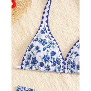 FOXA Girl's 2 Piece Floral Print Halter <b>Bikini</b> High Waisted Swimwear Stretch Spandex Polyester Bathing Suit - Product Image 4