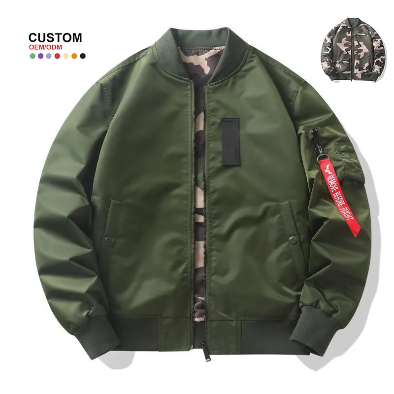 Jaqueta bomber masculina de nylon estilo reversível com desenho personalizado, jaqueta bomber masculina Ma 1 de vôo à prova d'água, lado B camuflada