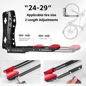 Support mural pliable pour vélo, gain de place, réglable, stationnement vertical, capacité de charge de 30 kg pour vélos de 24'' à 29'', pour la maison - Product Image 2