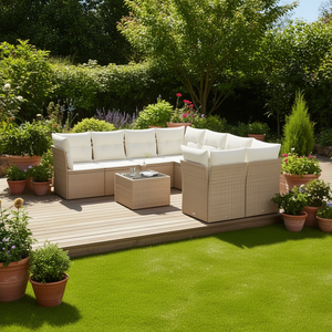 Set Divano da Giardino Moderno in Rattan PE Beige, Arredamento da Esterno, Design Modulare Confortevole, Cuscini in Schiuma ad Alta Densità, Contemporaneo - Product Image 2