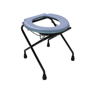 Chaise de toilette pliable et portable avec seau pour personnes âgées et femmes enceintes, cadre en X, siège gris PE, structure en acier au carbone - Product Image 3