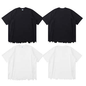 Street Hip Hop Style Unisex's Loose <strong>Messy</strong> Cutting Solid Color Cotton T-shirt Custom Fashion Washed Short Sleeve <strong>Tshirts</strong> - Product Image 4