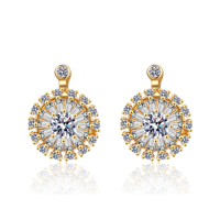 RFJEWEL 2026 Nouvelles Boucles d'Oreilles Rondes en Laiton Pur avec Zircon Cubique Brillant Plaqué Argent/Or Bijoux de Mode pour Femmes