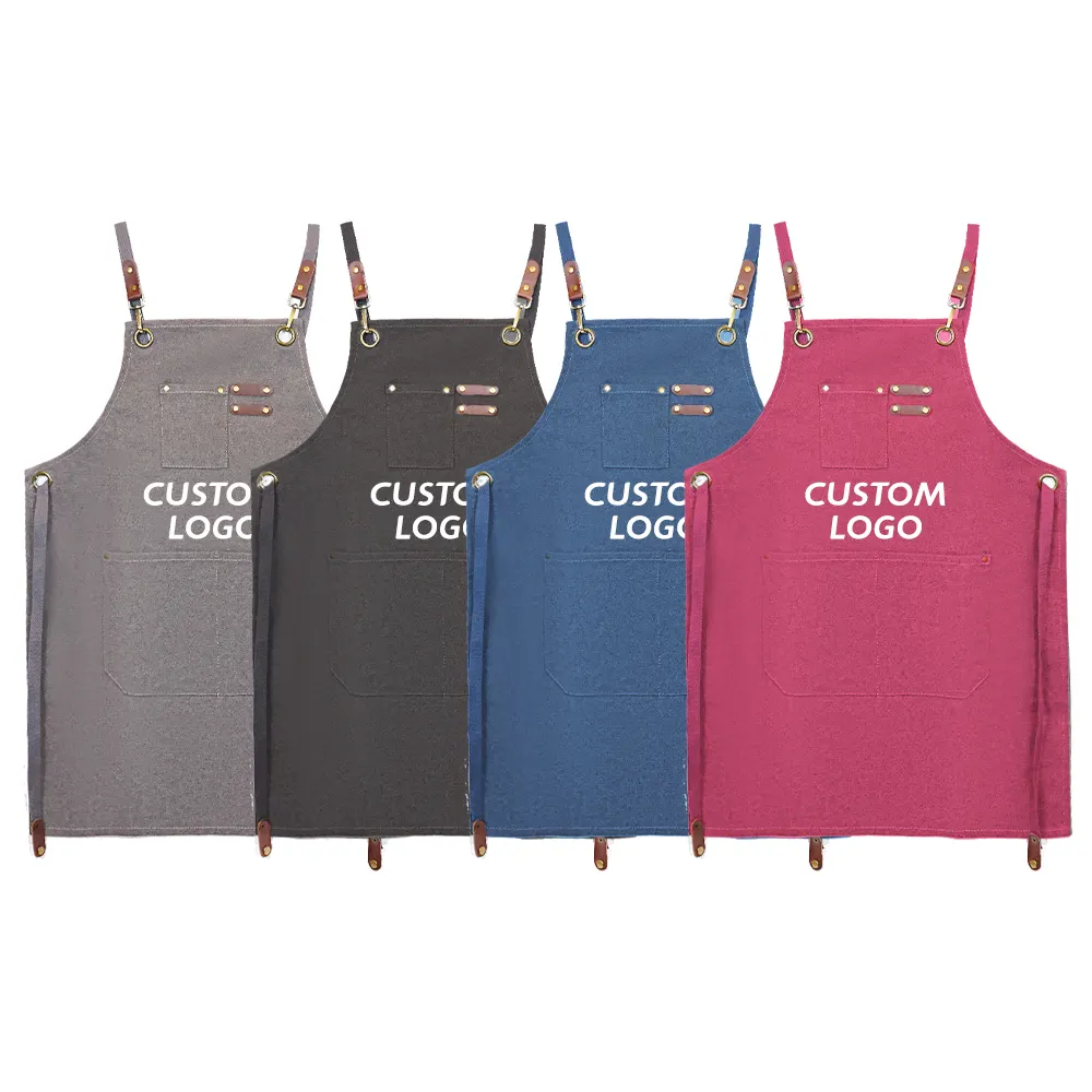 Tablier de cuisine en denim de soudage pour coiffeur avec logo Offre Spéciale personnalisé en coton