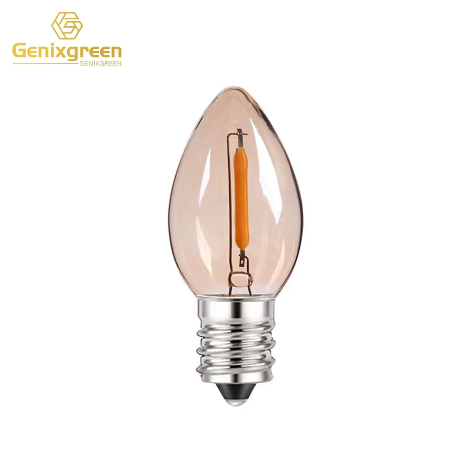 Manufacturer LED Night Light Bulbs C7 Chandelier E12 E14 Base 0.5 Watts Christmas Small Candle Bulb 2200K Decorative Amber Glass
