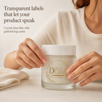 Autocollant en vinyle transparent personnalisé avec logo, adhésif imperméable en rouleau, pour emballage cosmétique de luxe, fruits, maïs, cadeaux, avec perforation