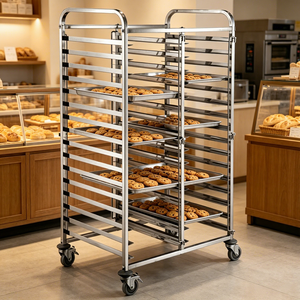Carrello Portateglie a Doppia Fila per 32 Teglie GN, in Acciaio Inox, per Hotel e Pasticcerie - Product Image 2