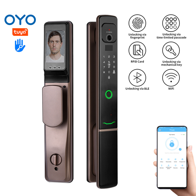 OYO Indoor Camera Unique Stylish Inteligente Rust-resistant Palm Vein FCC Metal Door Smart Door Lock Access Control System Alexa