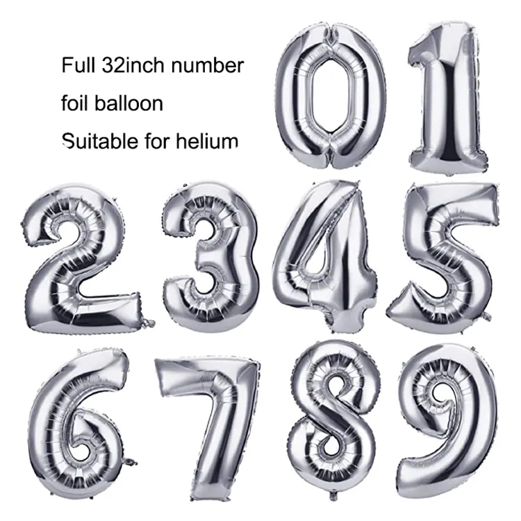 Neues Design Cartoon Jumbo Big Balloon Silber folie 32 Zoll Nummer Helium Gold Alles Gute zum Geburtstag Nummer Ballons Thema