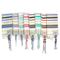 Tallit tissé à la main avec un design moderne et une prière hébraïque classique, Tallit bleu et argent de luxe avec des franges brodées à la main