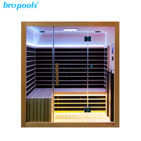 Nouveauté : Sauna infrarouge lointain de luxe moderne pour 4 personnes, en bois de pruche, avec panneau de luminothérapie rouge et commande intelligente