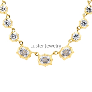 Lustre Jewelry Full Stones Chain Link 10 14K Moissanite Diamond 18 K Gold <span class=keywords><strong>Fancy</strong></span> Collar para mujer - Product Image 1