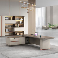 Scrivania Direzionale a L Moderna in Legno con Armadietto e Cassetto per Ufficio CEO e Manager