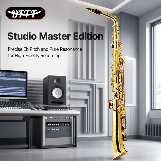 Straight Alto Saxophone E-Flat Gold Lacquer Brass Body Student Band with Carrying Bag