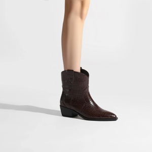 Bottines Western Cowboy à bout pointu effet croco style Babe, Bottines à talon carré tendance pour festival, Bottines rétro polyvalentes - Product Image 2