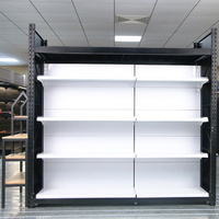 Étagères de supermarché réglables blanches à cadre noir, vente directe usine, avec présentoir latéral créatif pour magasin de détail