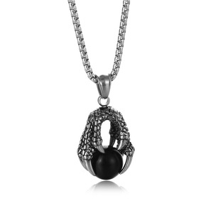 Vente en gros de pendentifs de style hip-hop européen et américain incrustés de pierres précieuses, griffes de dragon coulé, collier boule rouge - Product Image 6