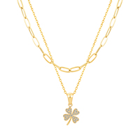 Mode femmes pierres précieuses pendentif collier main/trèfle/fleur CZ breloques 18k plaqué or acier inoxydable Zircon pendentif bijoux
