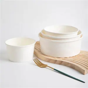 Custom logo printed biodegradable disposable deli white 750ml 1100ml white paper soup salad packaging bowl