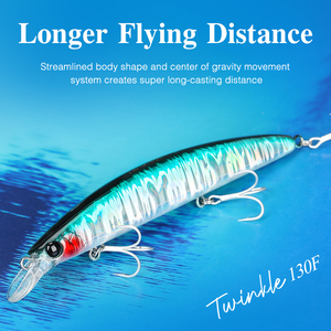 TSURINOYA 130F Leurre de pêche flottant Minnow de grande taille 130mm 23g TWINKLE DW111 Longue portée pour la pêche au bar et au flétan, appât artificiel dur - Product Image 4