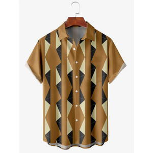 Camicia Hawaiana Estiva da <span class=keywords><strong>Uomo</strong></span> 2026 con Stampa Vintage Chitarra, Grafica Simbolo della Pace e Corvo, a Maniche Corte, con Bottoni, Casual da Spiaggia - Product Image 3