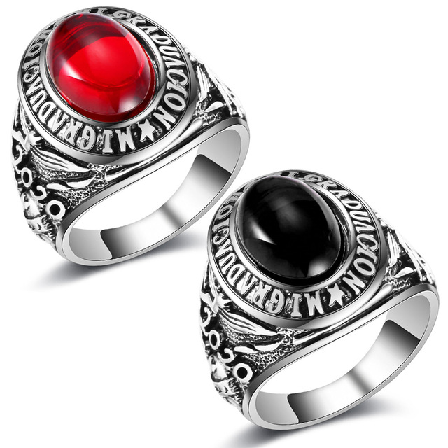 Wholesale Men Fashion Jewelry Black Ruby Oval Cut Haqeek Stone Rings for Man University Graduation Ceremony