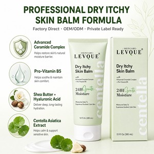 Baume pour peaux sèches et irritées OEM, complexe avancé de céramides, beurre de karité, acide hyaluronique, hydratation 24h, sans parfum, non gras, soin du corps - Product Image 2