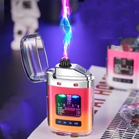 Briquet électronique en métal rechargeable coupe-vent avec double arc et affichage numérique de la puissance pour cigarettes et usage extérieur