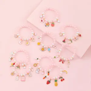 2023 Little Fresh Children's Beaded Bracelet Sweet Cartoon Fruit Flower Animal Pendant Little Girl Bracelet