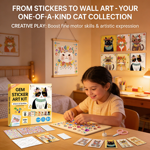Kit d'Art Adhésif DIY AiJH en Gros : Plus de 1000 Pierres Scintillantes et 8 Cartes Chat – Ensemble Créatif Facile à Coller pour Enfants - Product Image 2