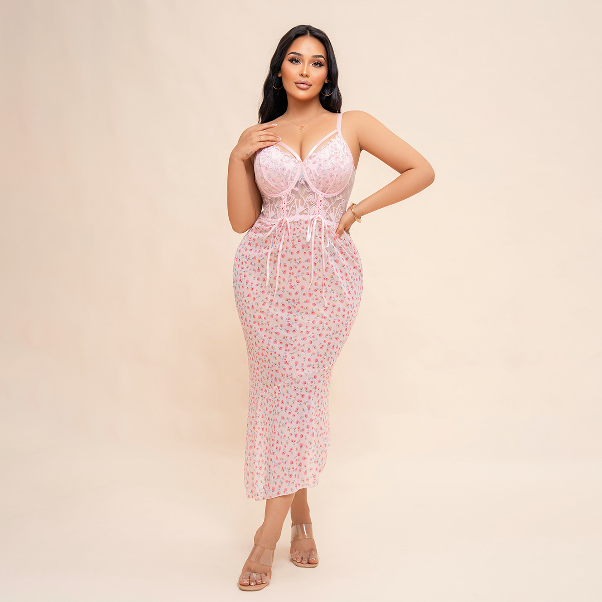 Pink Lingerie - Lingerie Pink Lace - See-Through & Lace Up Pink Lingerie - Lingerie Pink Lace - See-Through & Lace Up