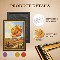 Peinture à l'huile florale vintage, or et noir, encadrée, épaisse et texturée, représentant une montagne ensoleillée et une campagne, OEM ODM