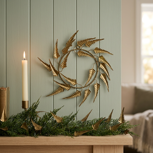 Corona de Helecho Metálica Rústica Redonda Hecha a Mano, Adorno Decorativo para Colgar en la Pared, Adorno Navideño sin Luces, Pieza Única - Product Image 5