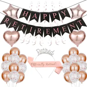 Conjunto de decoração para festa de despedida, bandana com letras em ouro rosa, bandana oficial para aposentadoria, faixa de balão para retiro feliz
