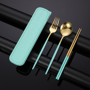 Hàn Quốc biểu tượng tùy chỉnh mạ vàng thép không gỉ thiết lập dao kéo với màu sắc xử lý đũa và muỗng nĩa Flatware <span class=keywords><strong>Set</strong></span> - Product Image 2