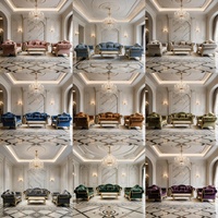 Ensemble de canapés de salon de villa en bois de couleur vive, style baroque français luxueux / Canapé antique sculpté à la main style palais royal / Maison haut de gamme