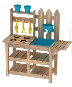 新しいデザインのふりおもちゃ屋外遊びおもちゃ泥カラーボックス子供のための耐久性のある木製の木製キッチン