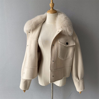 Veste en laine véritables pour femmes, col en fourrure de renard, vêtement doux à Double face, couleur unie, vente en gros,