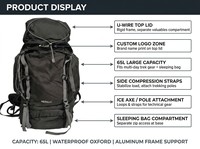 Sac à dos de randonnée unisexe vintage imperméable en tissu Oxford avec poignée souple, fermeture éclair, motif lettres, doublure en polyester et compartiment pour ordinateur portable