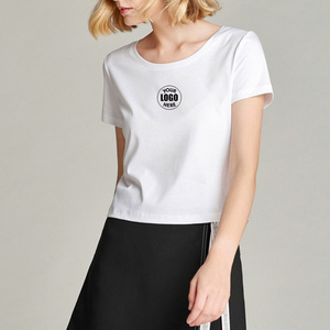 100% Mercerized Cotton Ladies Cropped Tee T-shirts Blank White <b>Women</b> Crop Top <b>Tshirt</b> With logo - Product Image 1