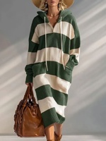 2026 Herbst/Winter Gestreifter Kapuzenpullover Lässiges Waschbares Locker Sitzendes Damen-Maxikleid