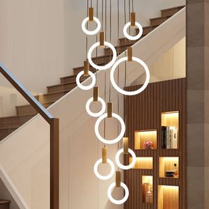 Staircase Decorative Linear Rings Chandelier Glass Crystal Gold <b>Modern</b> Circles <b>Ceiling</b> Pendant <b>Light</b> - Product Image 2
